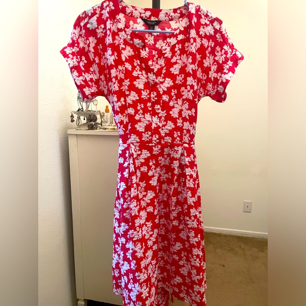 Red and White Floral Dress